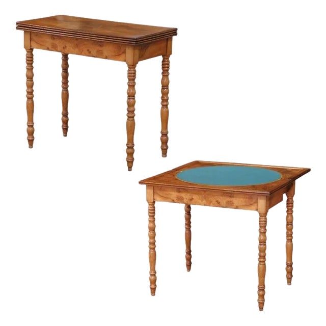 19th Century French Louis-Philippe Burl Walnut and Felt Folding Game Table For Sale