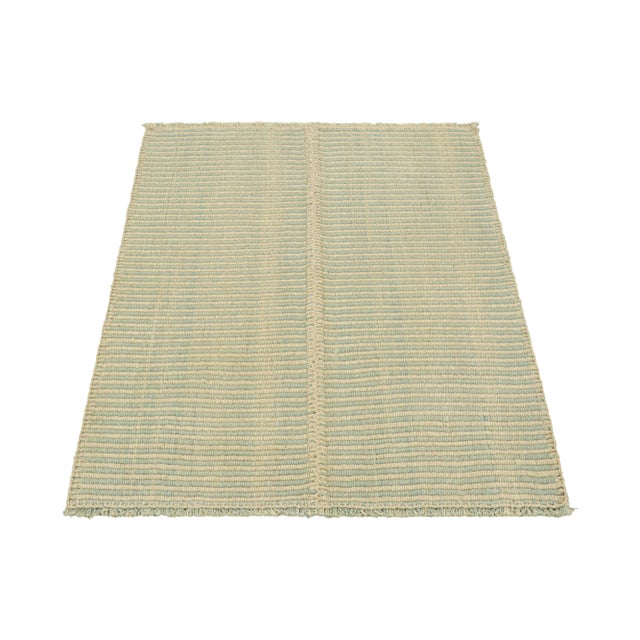 Rug & Kilim Rug & Kilim’s Contemporary Kilim in Blue and Beige Textural Stripes For Sale - Image 4 of 7