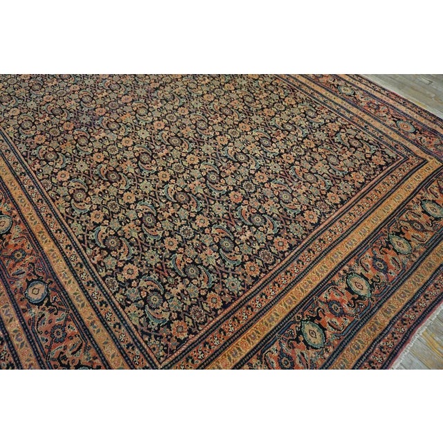 1890s Blue Navy Antique Floral Herati Pattern Senneh Formal Knotted Wool Rug For Sale - Image 4 of 12