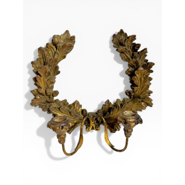 Antique Italian Giltwood Double Arm Wall Sconce With Laurel Motif For Sale - Image 6 of 18