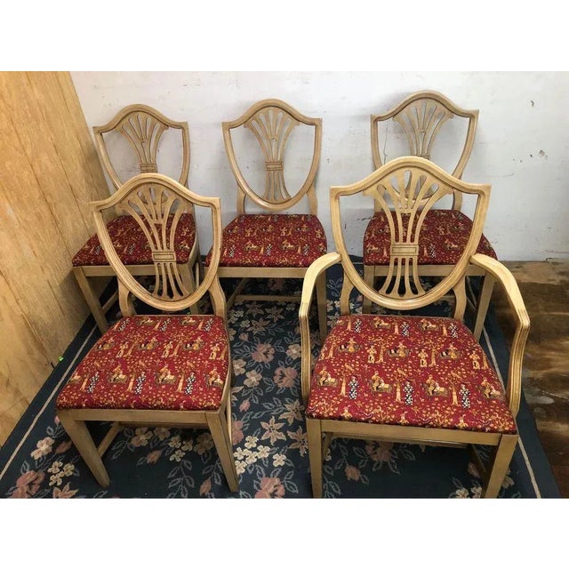 Wood Mid 20th Century Vintage Drexel Federal Style Tan Color Painted Shield-Back Dining Chairs- Set of 5 For Sale - Image 7 of 10