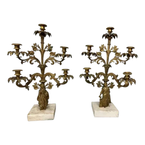 Pair of Antique Five Light Figural SultanGirandole Candelabra