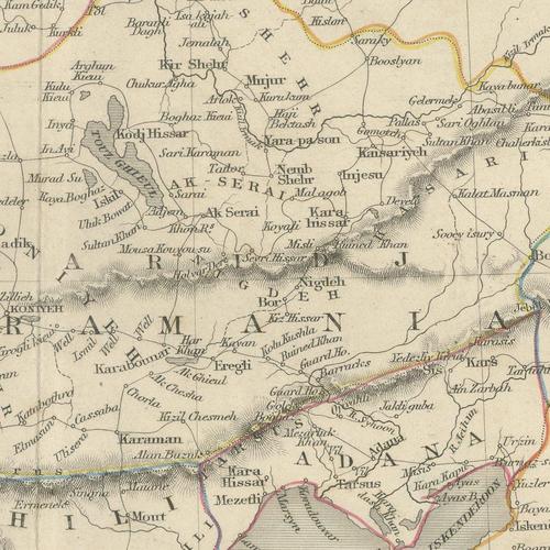 Gold Antique Asia Minor Map from Tallis with Rhodes and Olympus Vignettes, 1851 For Sale - Image 8 of 12