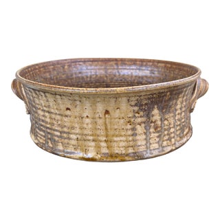 Signed Mid-Century Brutalist Studio Pottery Cachepot / Centerpiece Bowl For Sale