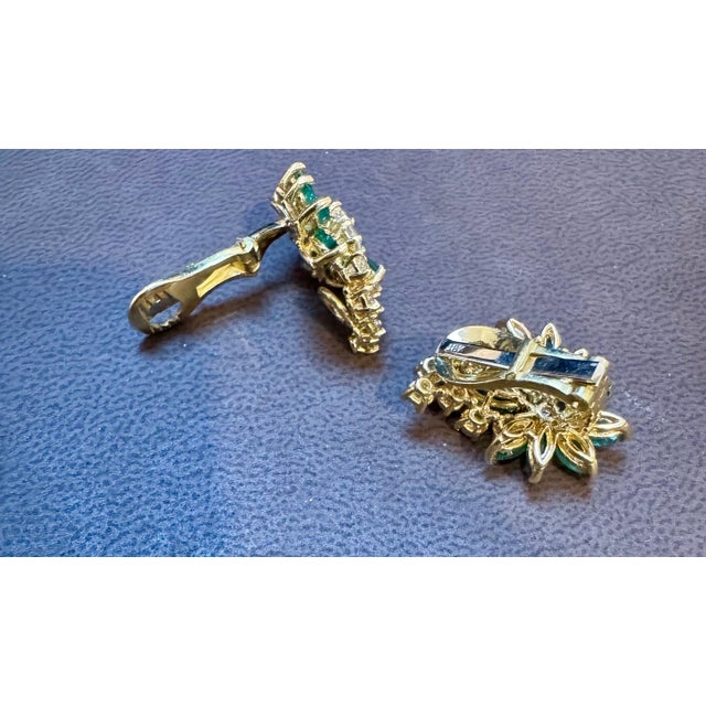 Gemstone 1.8Ct Natural Brazilin Marquise Emerald & 2.0 Ct Diamond Clip on Earring 18 KYG For Sale - Image 7 of 18