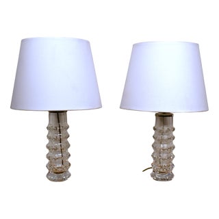Swedish Art Glass Table Lamps by Carl Fagerlund for Orrefors, 1950s, Set of 2 For Sale