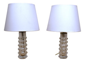 Swedish Art Glass Table Lamps by Carl Fagerlund for Orrefors, 1950s, Set of 2
