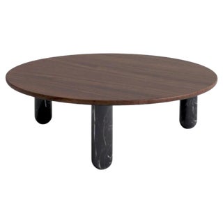 Round Sunday Coffee Table in Walnut and Black Marble by Jean-Baptiste Souletie For Sale