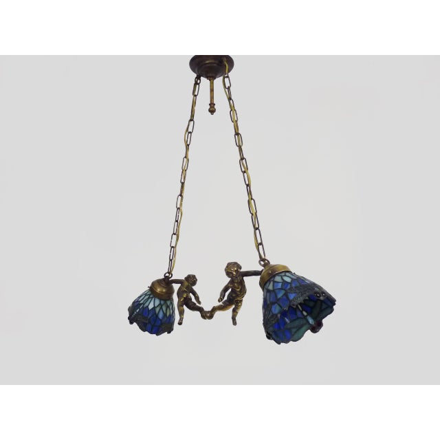 Cherub Chandelier with 2 Lights in Tulip Bronze with Dragonfly Glass Paste, 1960s For Sale - Image 11 of 11