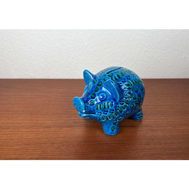 Mid-Century Modern Italian Rimini Blu Pottery Piggy Penny Bank Figurine by Aldo Londi for Bitossi, 1960s For Sale - Image 13 of 18