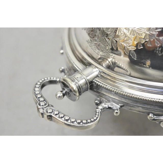 Metal Antique Elkington & Co English Silver Plated Chafing Dish Revolving Dome Warmer For Sale - Image 7 of 18