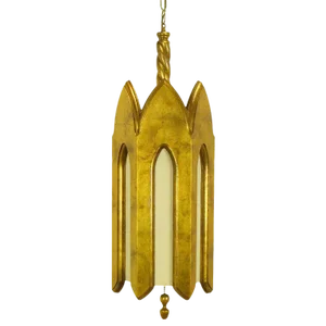 Gilt Wood & Ivory Silk Gothic Style Pendant Light.