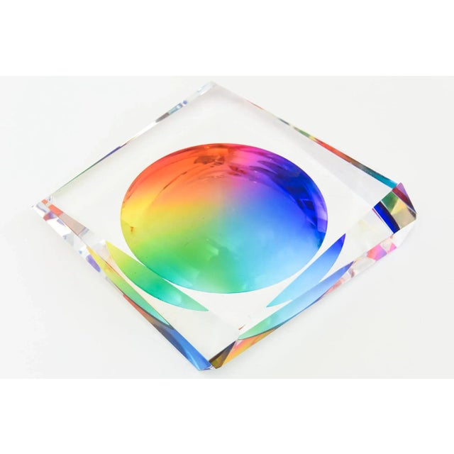 Contemporary Op Art Rainbow Lucite Angled Bowl Style of Victor Vasarely 90's For Sale - Image 3 of 10
