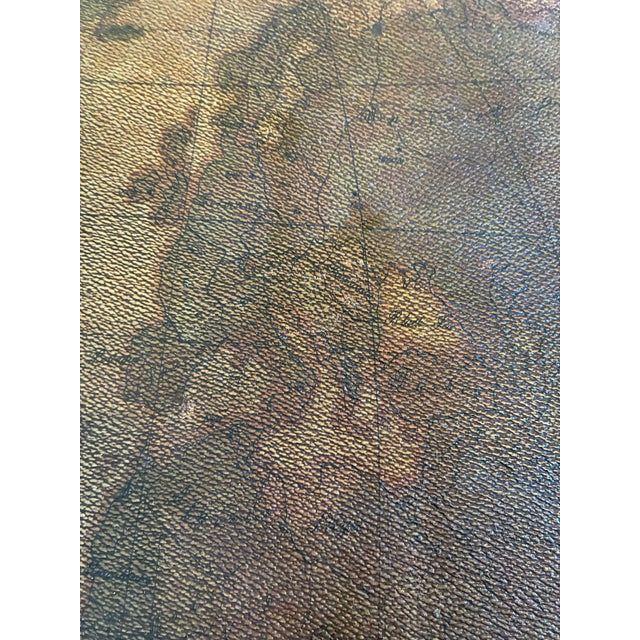 1970s Leather Top Coffee Table With World Map Motif and Carved Legs For Sale - Image 10 of 11