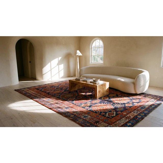 Navy Blue 1890s Blue Navy Geometric Tribal Antique Persian Kurdish Rug 5'4" X 9'4" Handknotted Wool Carpet For Sale - Image 8 of 9