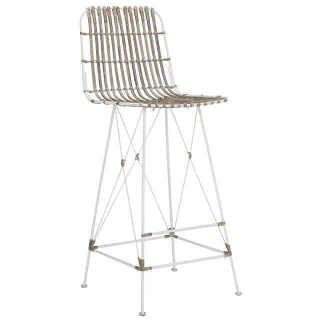 Modern Wicker Barstool in Whitewash - a Pair For Sale - Image 3 of 11