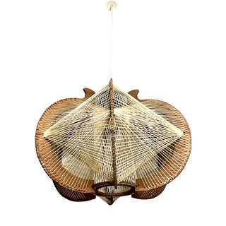 Scandinavian Cotton and Wood Pendant Light with Taut Wires, 1960 For Sale