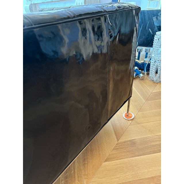 Custom Edelman Patent Leather Tuxedo Sofa For Sale - Image 4 of 11