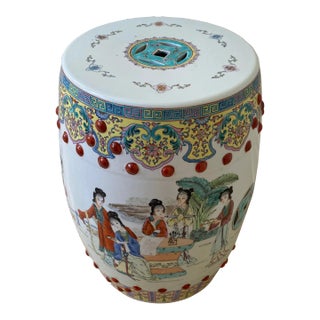 Vintage Famille Rose Pink Ceramic Garden Stool Table For Sale