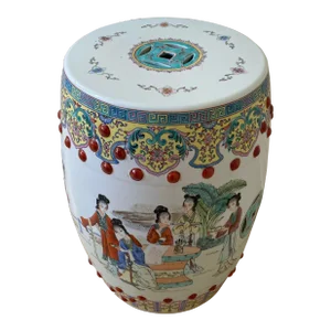 Vintage Famille Rose Pink Ceramic Garden Stool Table