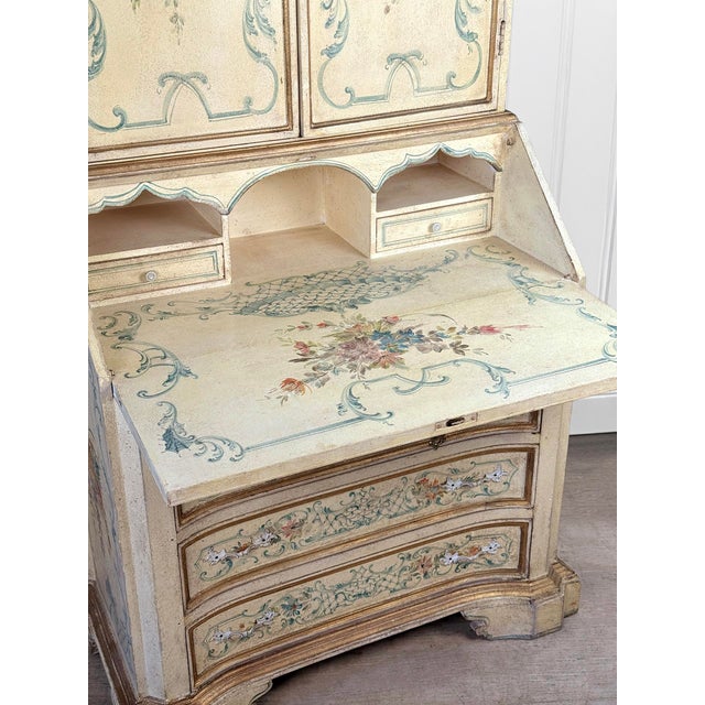 Vintage Italian Venetian Hand Painted Secretary Desk W/ Bookcase Top For Sale - Image 11 of 17