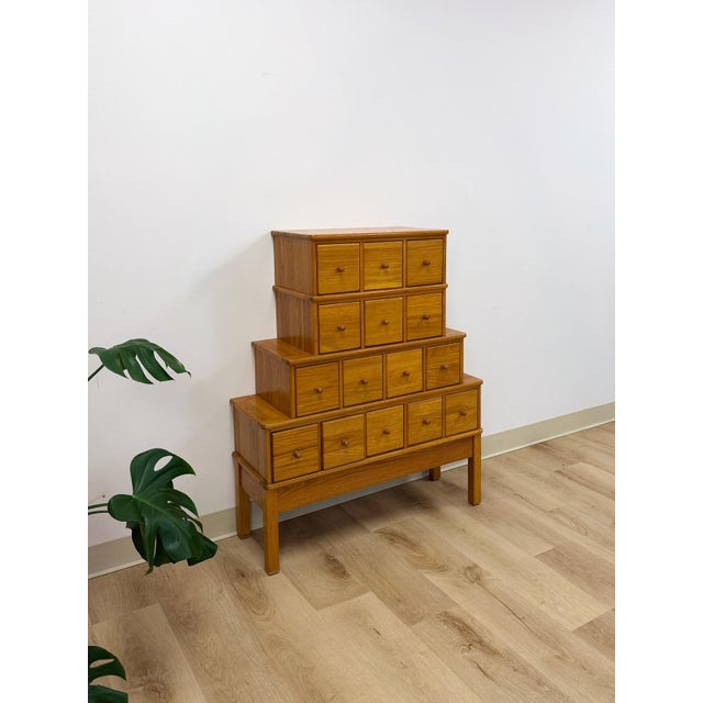 Mid-Century Modern Handmade Vintage Tiered Apothecary Cabinet Fifteen Drawers Antique Style For Sale - Image 3 of 15