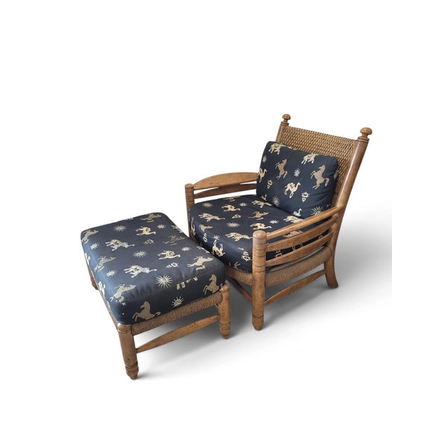 Exceptional late 20th-century Maitland-Smith lounge chair and matching ottoman, dating to circa 1985–1995 and reflecting...