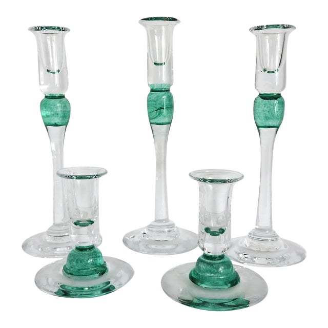 1990s Jerpoint Glass Studio Hand Blown Candle Holders- Set of 5 For Sale