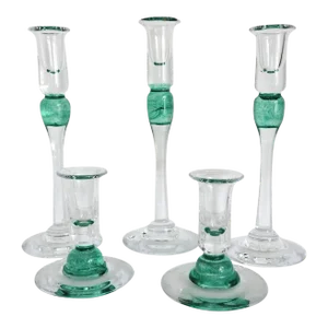 1990s Jerpoint Glass Studio Hand Blown Candle Holders- Set of 5