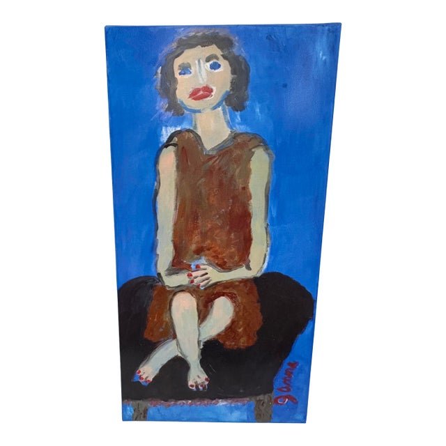 Abstract Portraiture of a Lady Seated by JoAnne Fleming, 24” X 13”, Signed For Sale