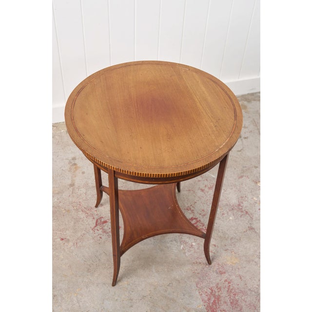 Early 20th Century Edwardian Checkered Edge Inlay Lamp Table For Sale - Image 4 of 10