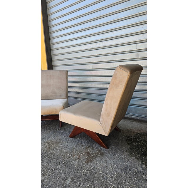 Mid-Century Modern Sandblasted Beige Velvet Chairs, 1950s, Set of 2 For Sale - Image 9 of 11