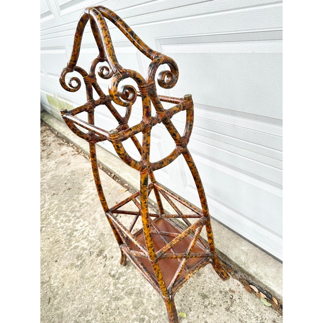 Chinoiserie Vintage Faux Tortoise Bamboo Umbrella/Cane Stand For Sale - Image 3 of 10