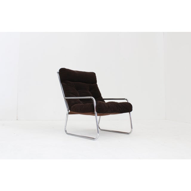 Brown Vintage Space Age Chrome Armchair by Gillis Lundgren, 1970s, Set of 2 For Sale - Image 8 of 11
