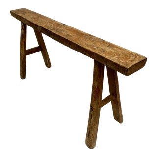 Early 1900s Antique Handcrafted Wood Skinny Bench For Sale
