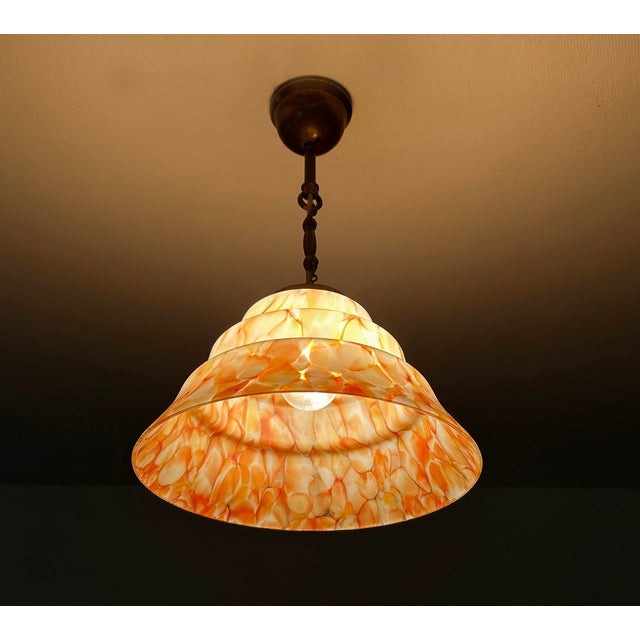 Art Deco Pendant Light in Marblel Glass, 1930s For Sale - Image 6 of 18
