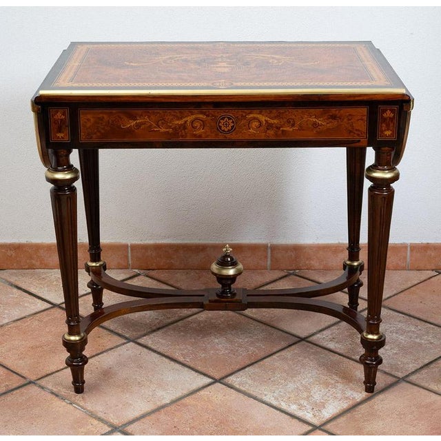 Wood Napoleon III Style Side Table or Writing Desk in Polychrome Wood with Gilded Bronze Accents, France, 19th Century For Sale - Image 7 of 8