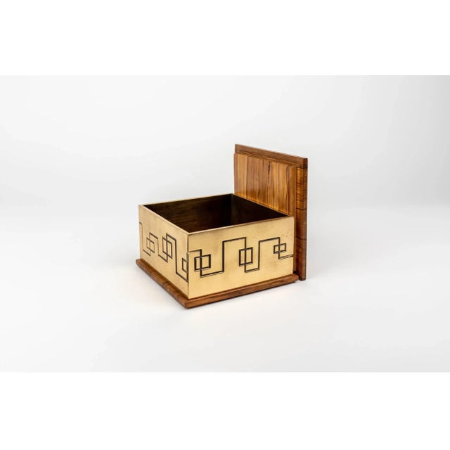 Brown Square Decorative Box in Solid Brass and Wood, Italy, 1970s For Sale - Image 8 of 12