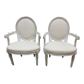 Arm Chairs Swedish Gustavian Style Original Paint- a Pair For Sale