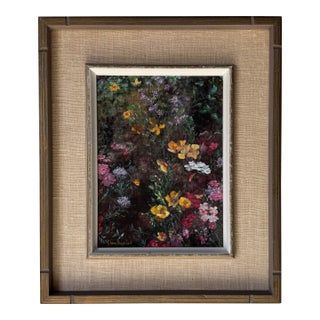 1980s Claire Fridman Floral Oil on Board Painting, Wood Framed For Sale
