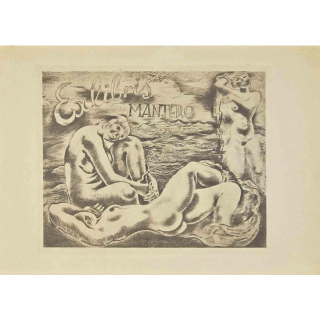 Michel Fingesten, Ex Libris Mantero, Etching, 1937 For Sale