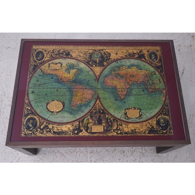 Traditional Vintage World Nautical Map Campaign Mahogany Eglomise Coffee Table For Sale - Image 3 of 15