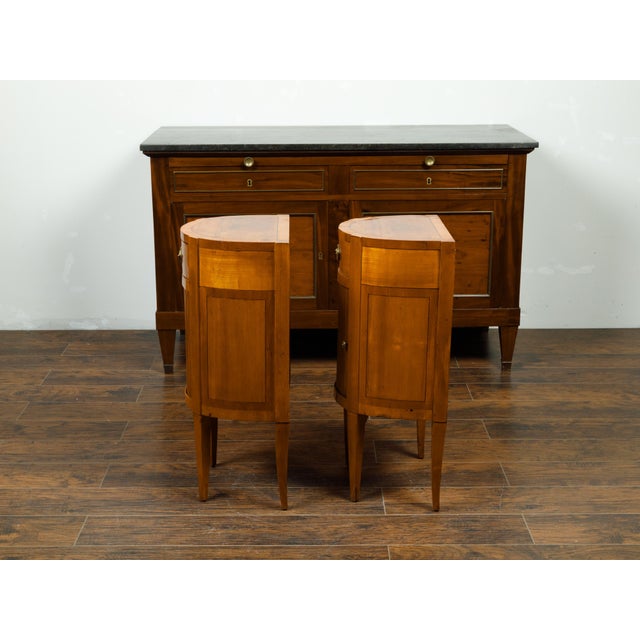 Pair of Italian 1800s Walnut Demilune Bedside Tables with Tambour Doors For Sale - Image 10 of 10