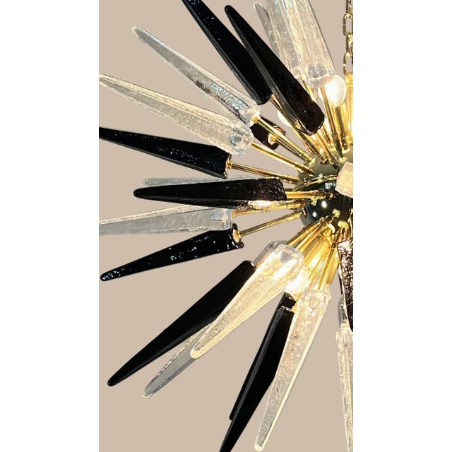 Murano Hand-Blown Murano Glass Sputnik Chandelier, 51 Clear and Black Tips, Brass Frame For Sale - Image 4 of 5