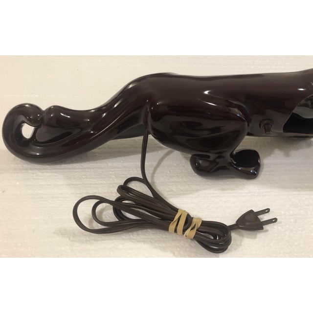 Brown Vintage Mid Century 1950s Brown Ceramic Panther Lamp For Sale - Image 8 of 12