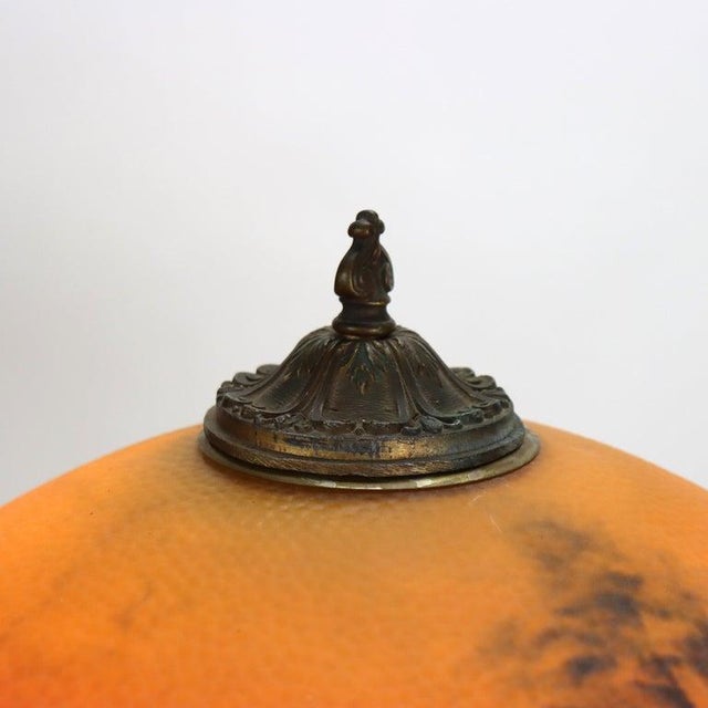 Orange Antique Jefferson Textured Reverse Painted Landscape Table Lamp C1920 For Sale - Image 8 of 14