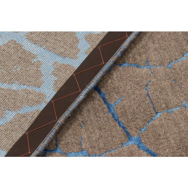 Textile Rug & Kilim’s Abstract Rug in Beige-Brown With Blue Geometric Patterns For Sale - Image 7 of 7
