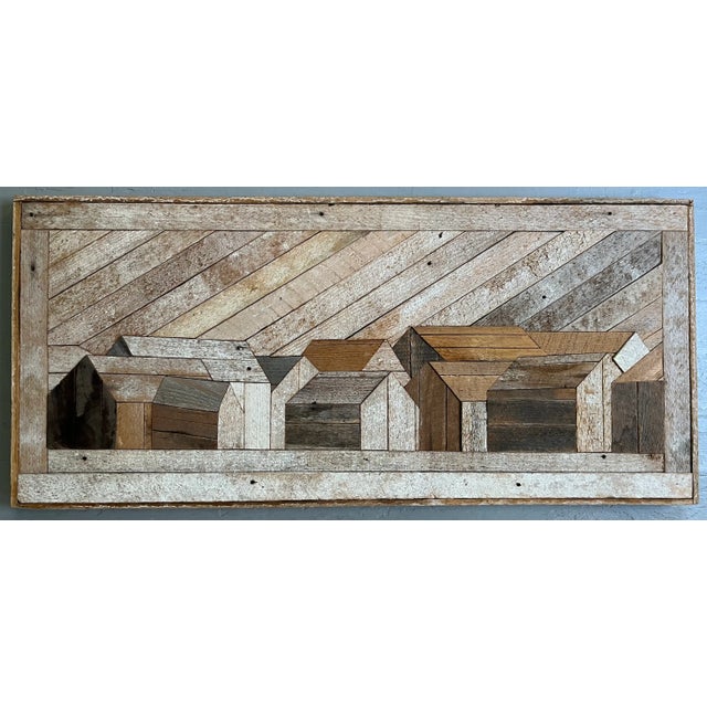 Mid 20th Century Mid-Century Modern Wood Construction Wall Sculpture Depicting a Village Landscape For Sale - Image 5 of 9