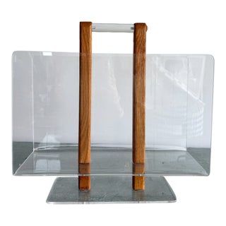 Mid-Century Magazine Rack in Wood and Lucite by Grosfeld House For Sale
