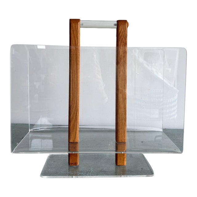 Mid-Century Magazine Rack in Wood and Lucite by Grosfeld House For Sale